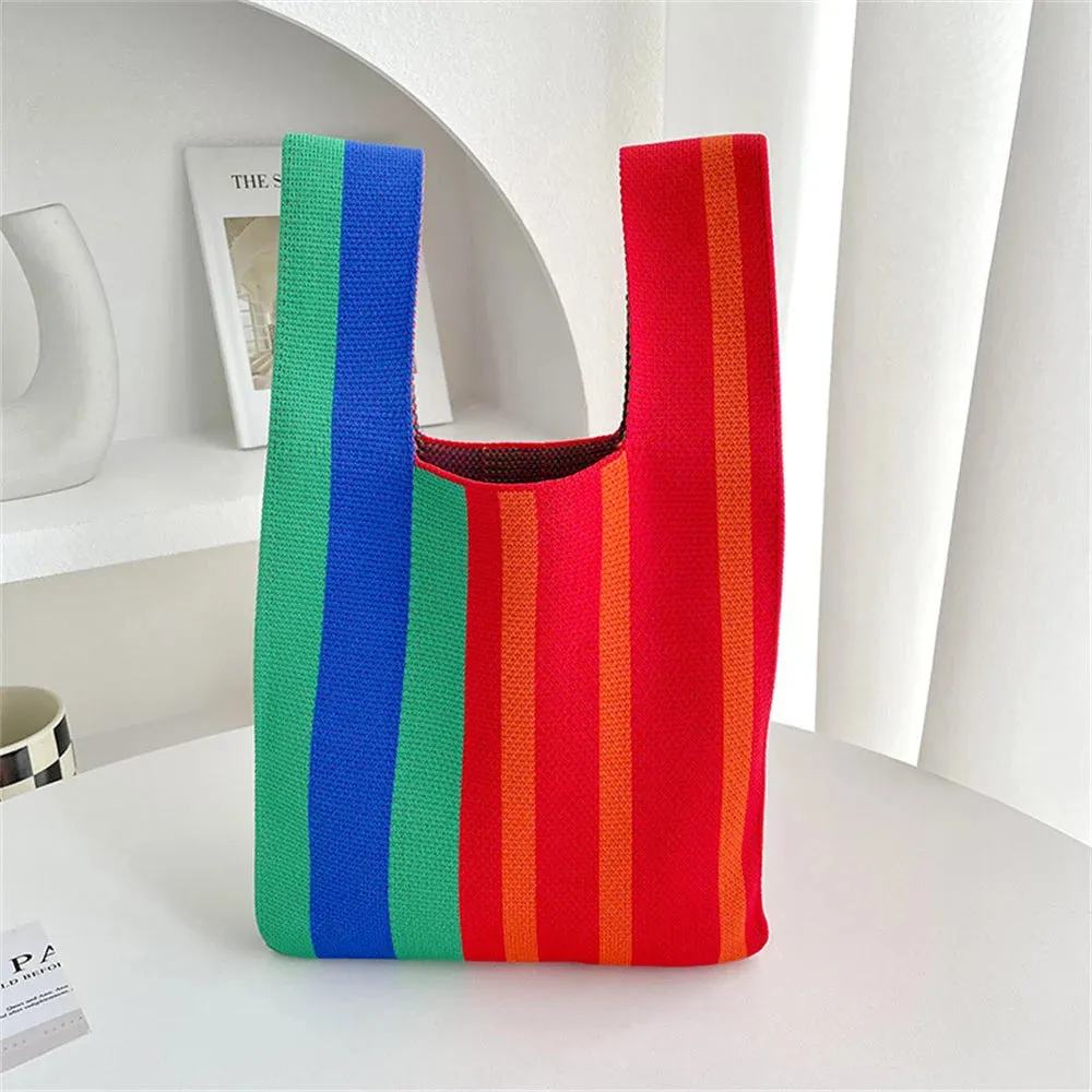 Charming Mini Stripes Tote 👜✨ - Handmade Knit Bag for Stylish Adventures! 🌟🛍️