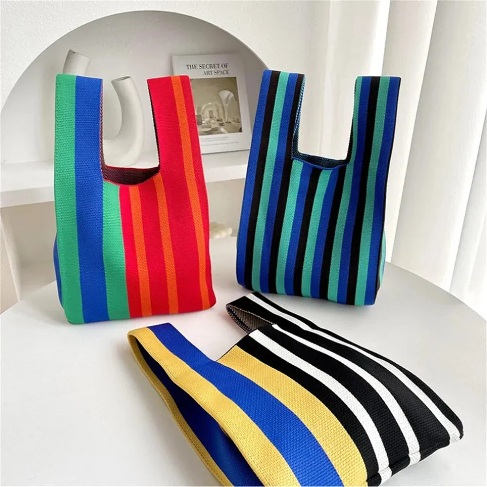 Charming Mini Stripes Tote 👜✨ - Handmade Knit Bag for Stylish Adventures! 🌟🛍️