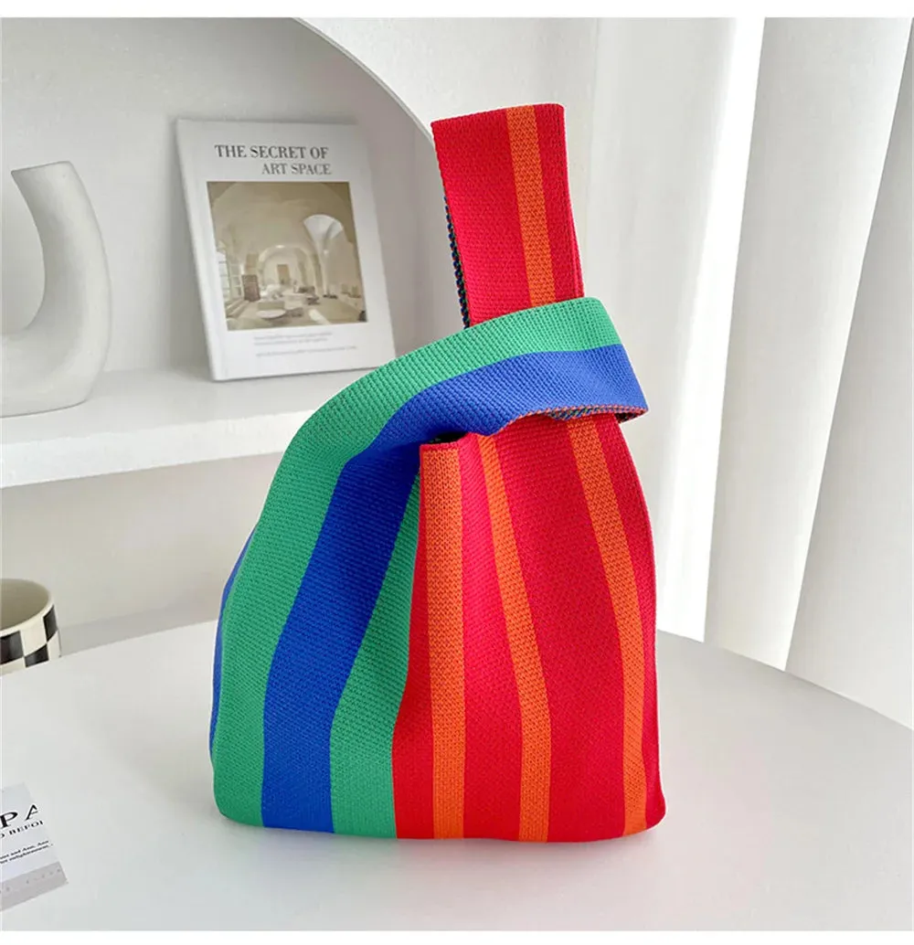 Charming Mini Stripes Tote 👜✨ - Handmade Knit Bag for Stylish Adventures! 🌟🛍️