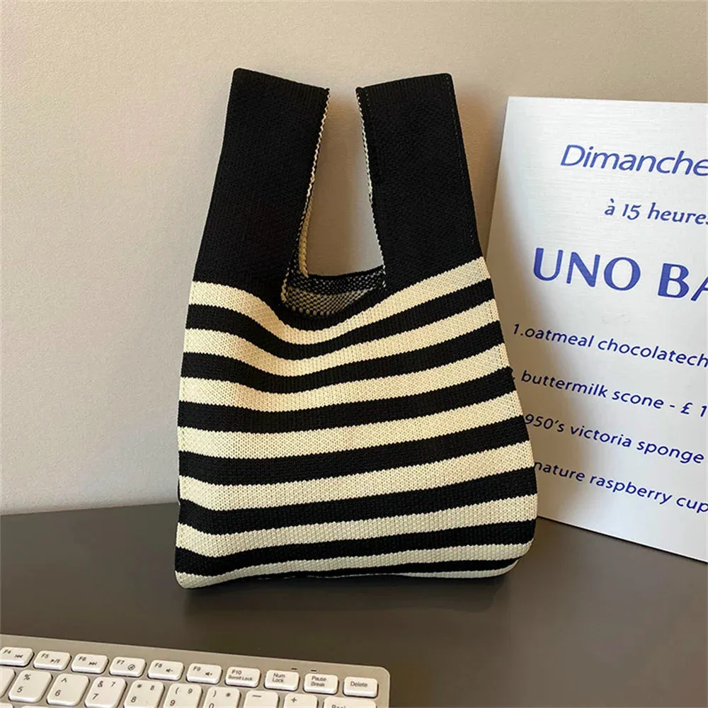 Charming Mini Stripes Tote 👜✨ - Handmade Knit Bag for Stylish Adventures! 🌟🛍️