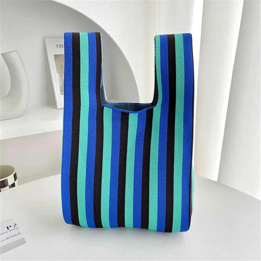 Charming Mini Stripes Tote 👜✨ - Handmade Knit Bag for Stylish Adventures! 🌟🛍️