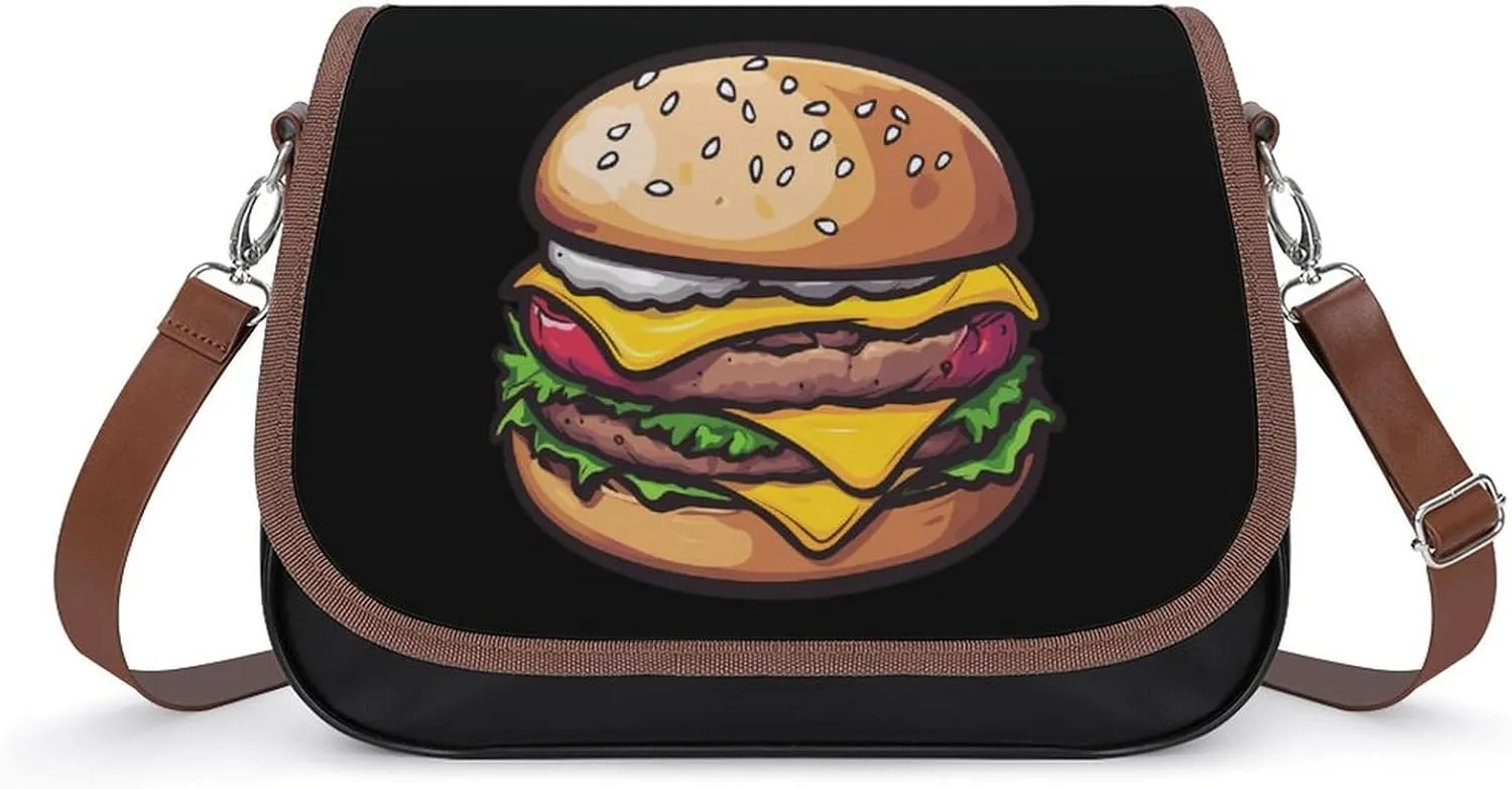 Cheeseburger Hamburger Burger Funny Food Crossbody Bags for Women Leather Tote Bag Handbag Purse for Work Travel
