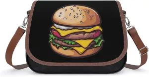 Cheeseburger Hamburger Burger Funny Food Crossbody Bags for Women Leather Tote Bag Handbag Purse for Work Travel
