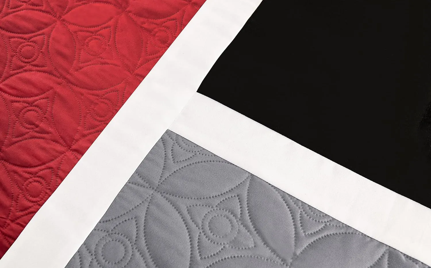 Chezmoi Collection 7-Piece Quilted Patchwork Comforter Set, Red/Gray/Black, King