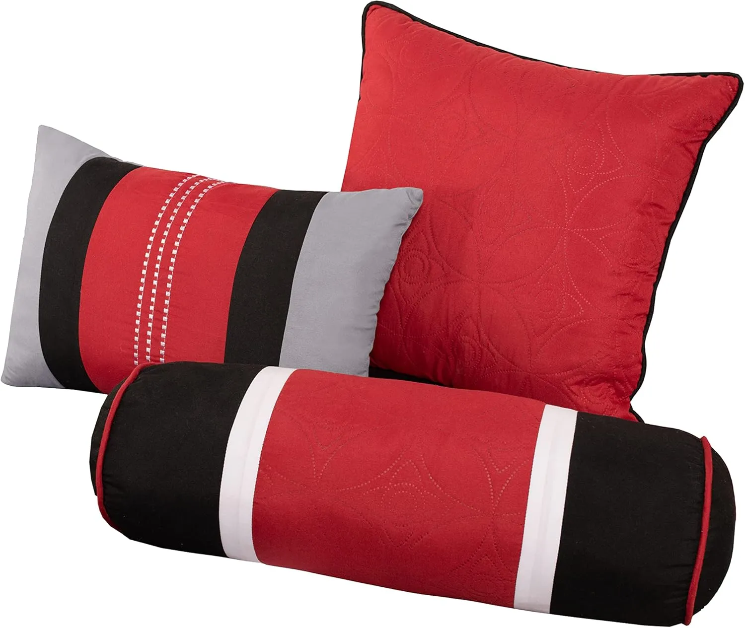 Chezmoi Collection 7-Piece Quilted Patchwork Comforter Set, Red/Gray/Black, King