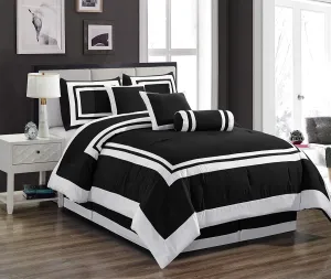 Chezmoi Collection Caprice 7-Piece Hotel Style Comforter Set - Black/White Square Pattern Modern Color Block Bedding with Decorative Pillows - Luxurious Lightweight All Season Bed Set, California King
