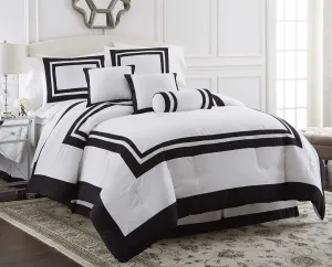 Chezmoi Collection Caprice 7-Piece Hotel Style Comforter Set - White/Black Square Pattern Modern Color Block Bedding with Decorative Pillows - Luxurious Lightweight All Season Bed Set, California King