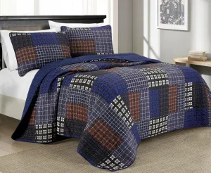 Chezmoi Collection Sherman 3-Piece Lodge Quilt Set - Plaid Patchwork Printed Pre-Washed Microfiber Bedspread Set, King Size