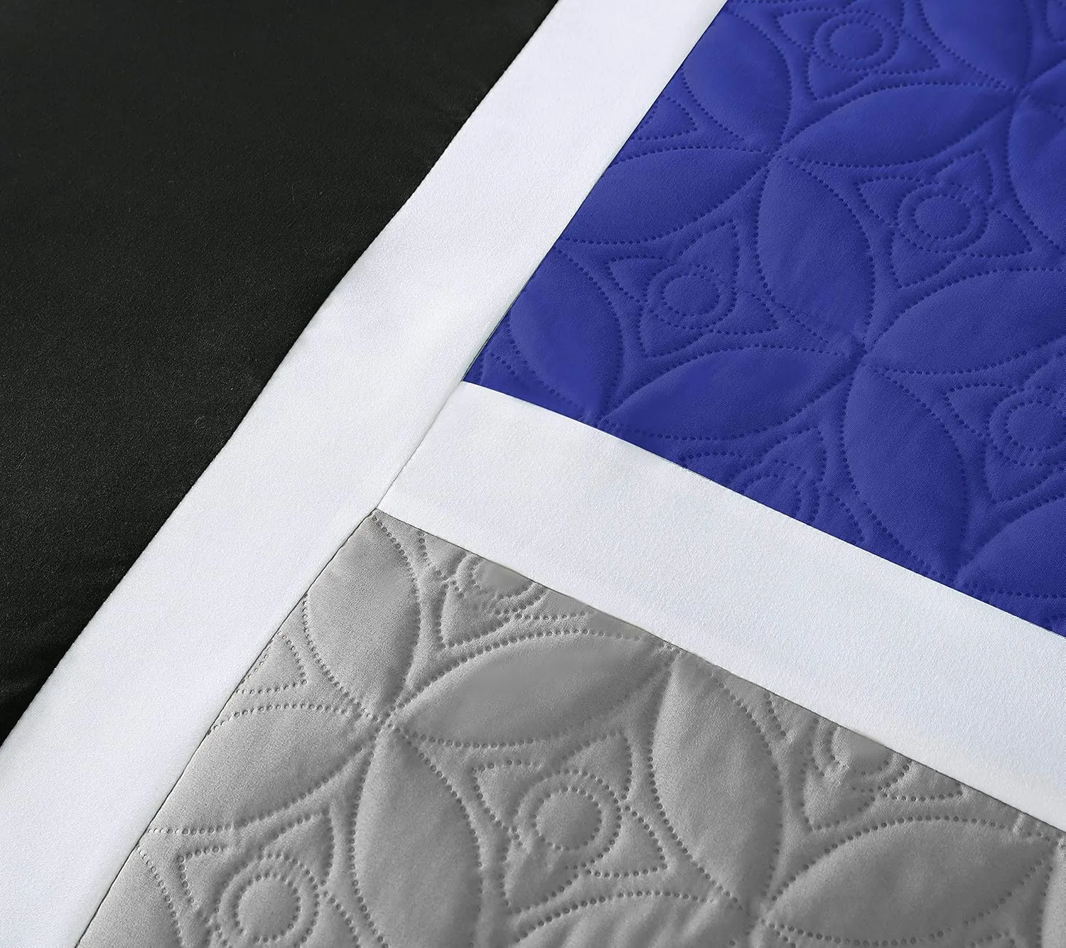 Chezmoi Collection Upland 7-Piece Quilted Patchwork Comforter Set, Blue/Black/Gray, King
