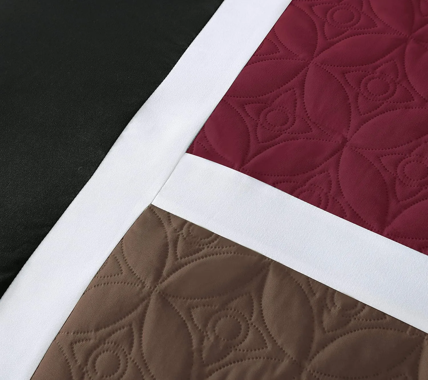 Chezmoi Collection Upland 7-Piece Quilted Patchwork Comforter Set, Burgundy/Black/Brown, King