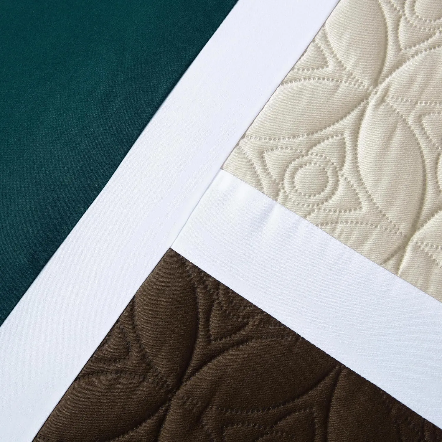Chezmoi Collection Upland 7-Piece Quilted Patchwork Comforter Set, Teal/Beige/Brown, Queen