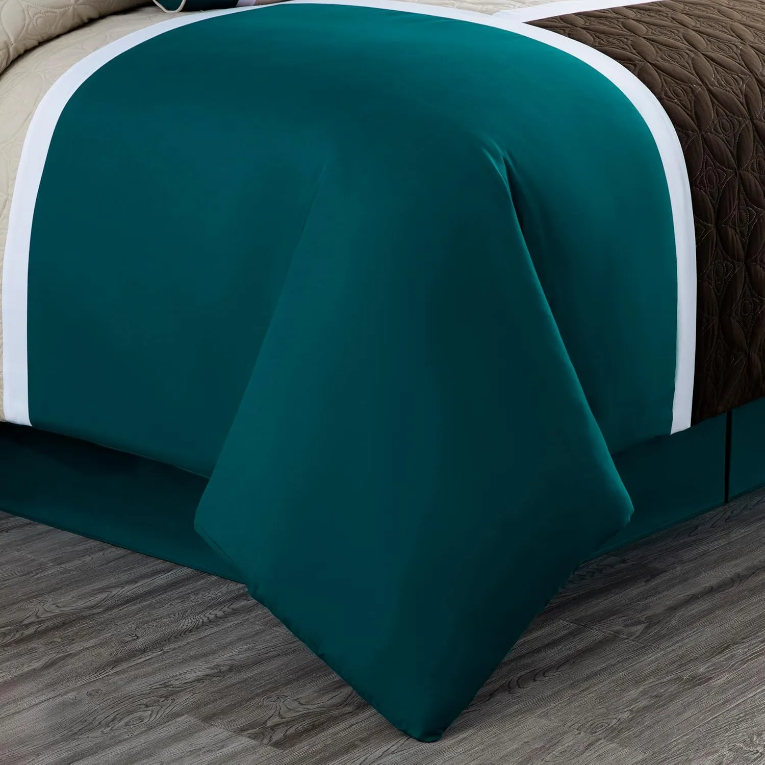 Chezmoi Collection Upland 7-Piece Quilted Patchwork Comforter Set, Teal/Beige/Brown, Queen