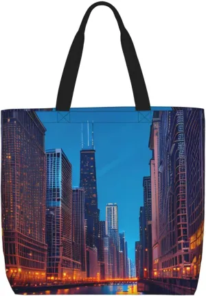 Chicago Night Print Casual Shoulder Bag Handbag Outdoors Holiday Weekender Travel Shopping