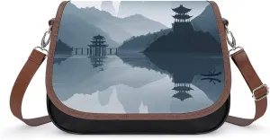 Chinese Style Landscape Crossbody Bags for Women Travel Shoulder Bag Small Leather Cross Body Handbags