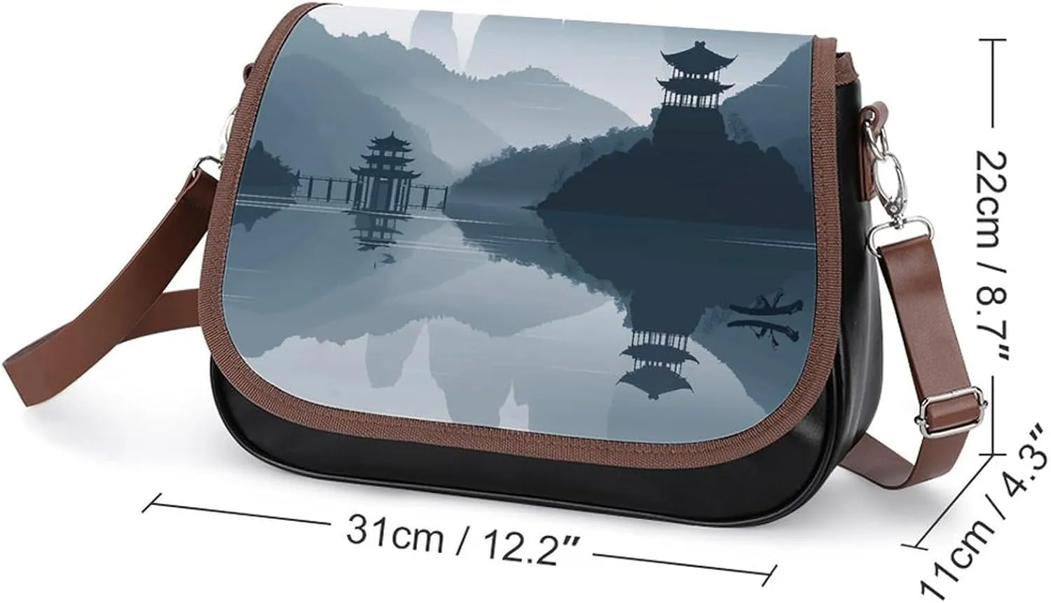 Chinese Style Landscape Crossbody Bags for Women Travel Shoulder Bag Small Leather Cross Body Handbags