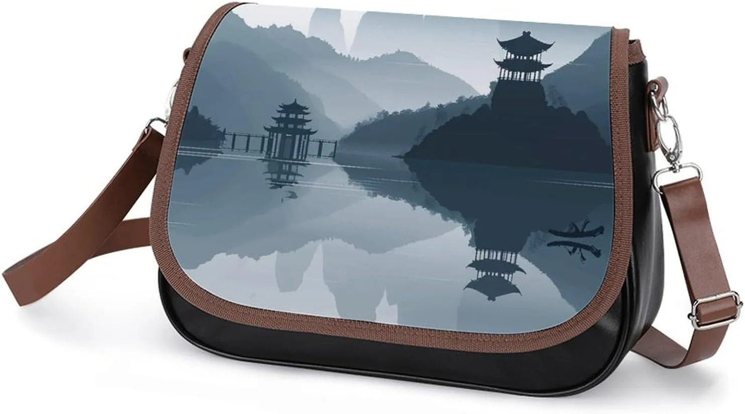 Chinese Style Landscape Crossbody Bags for Women Travel Shoulder Bag Small Leather Cross Body Handbags