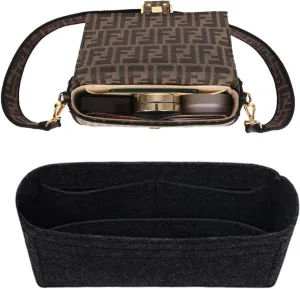 Chispee Purse Organizer Insert for Handbags, Softened Felt Insert Bag Organizer for Tote, Handbag Organizer with Pocket fit for Baguette, Longchamp (Mini, Dark grey)