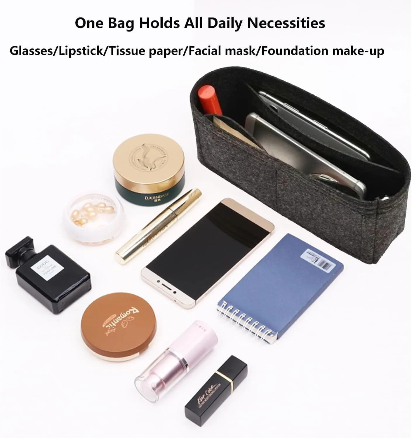 Chispee Purse Organizer Insert for Handbags, Softened Felt Insert Bag Organizer for Tote, Handbag Organizer with Pocket fit for Baguette, Longchamp (Mini, Dark grey)