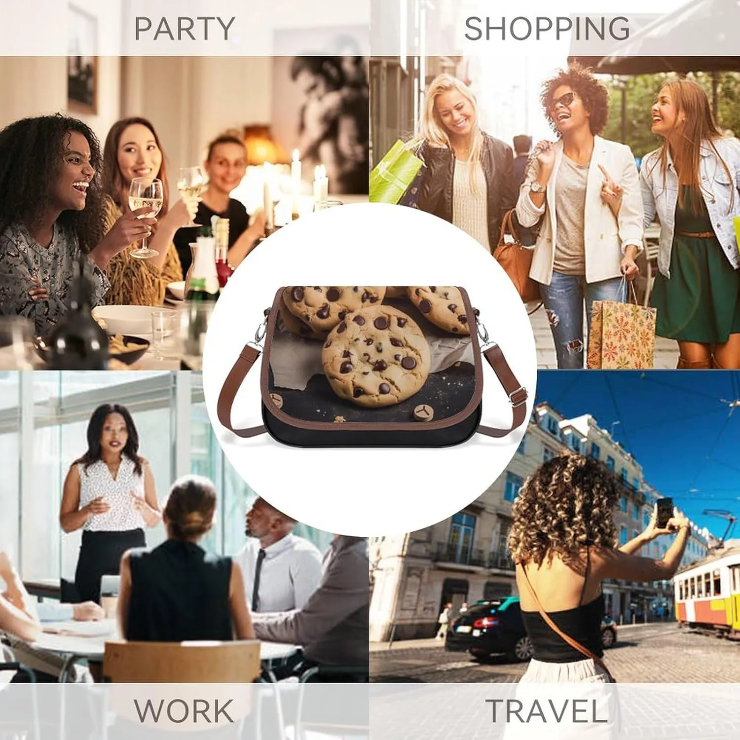 Chocolate Chip Crossbody Bags for Women,PU Leather Tote Bag for Women,Shoulder Bag Purse for Work Shopping Travel