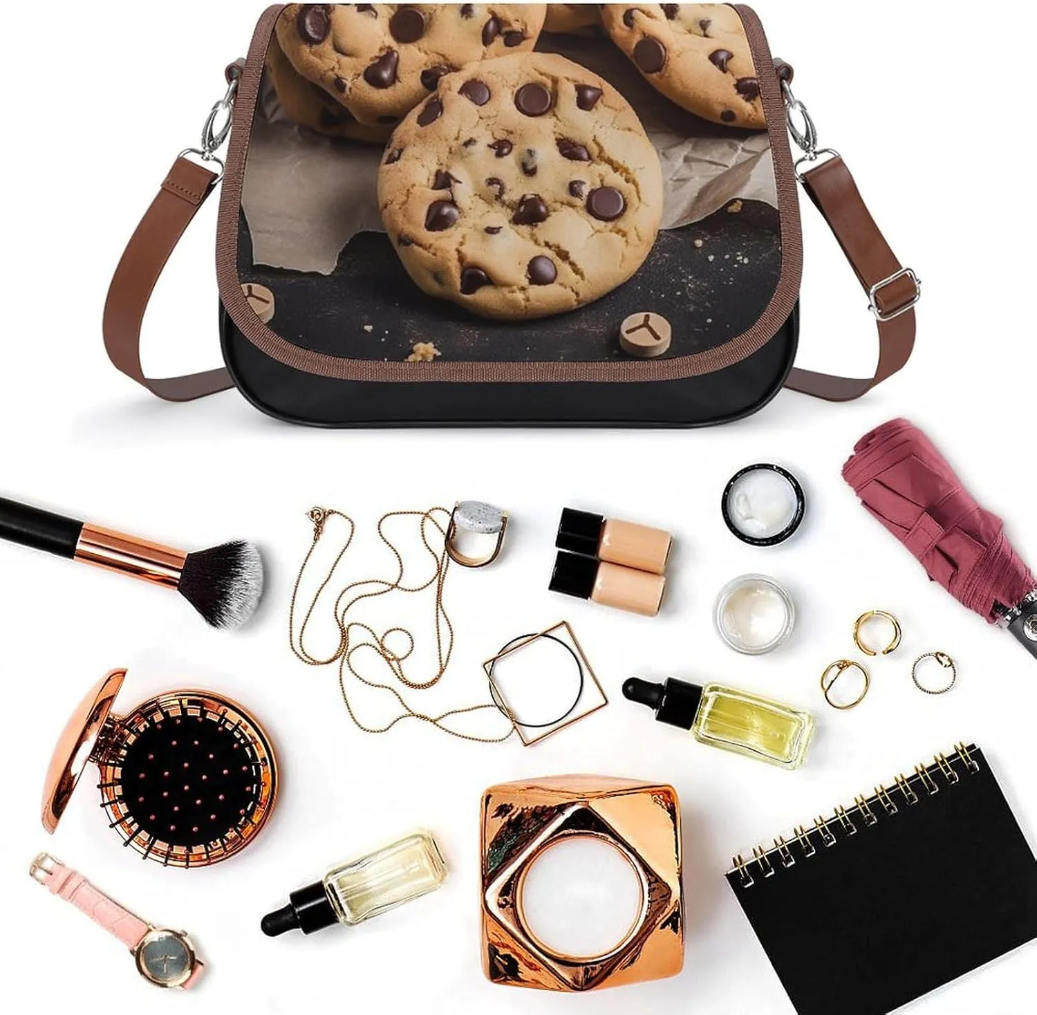 Chocolate Chip Crossbody Bags for Women,PU Leather Tote Bag for Women,Shoulder Bag Purse for Work Shopping Travel