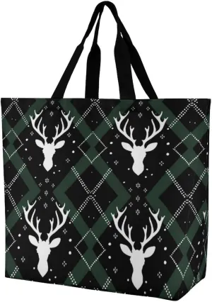 Christmas Deer Shopping Bag Reusable Tote Bag Lightweight Shoulder Bag Grocery Bag for Women Men