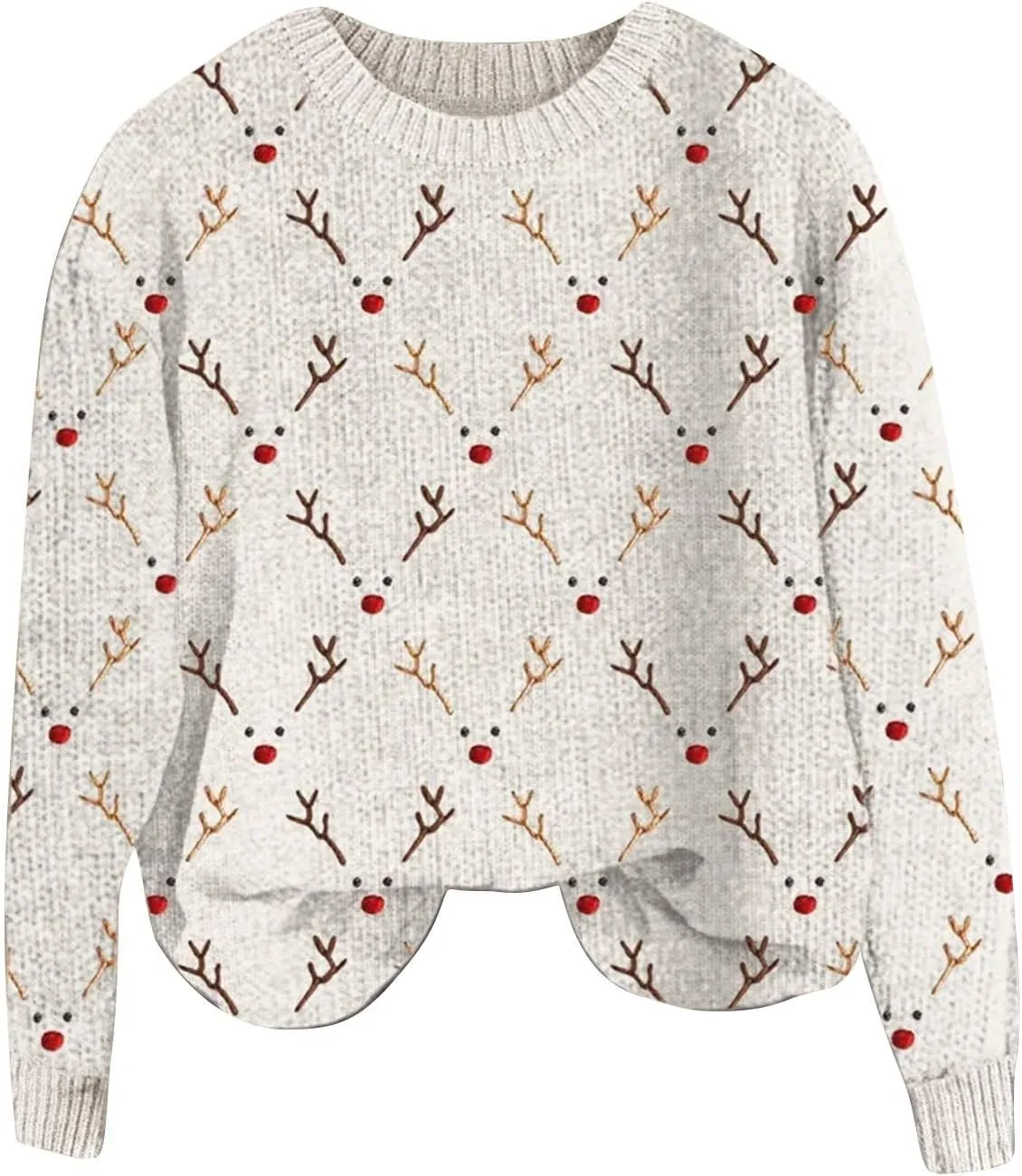 Christmas Jumpers for Women Winter Fair Isle Xmas Reindeer Print Knitted Sweater Casual Retro Crewneck Pullover Tops