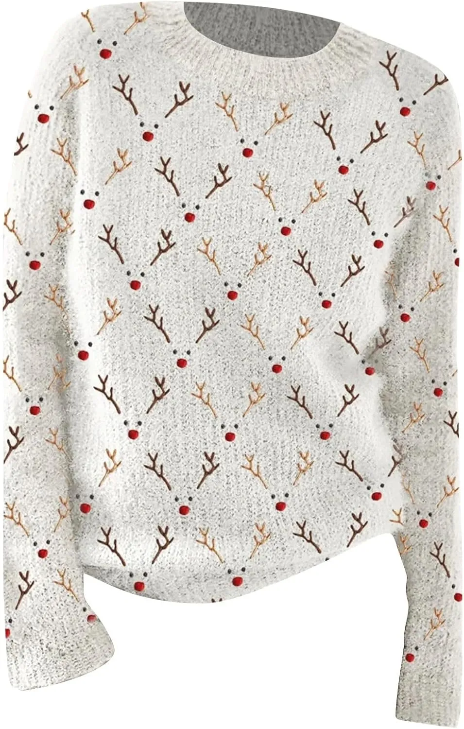 Christmas Jumpers for Women Winter Fair Isle Xmas Reindeer Print Knitted Sweater Casual Retro Crewneck Pullover Tops