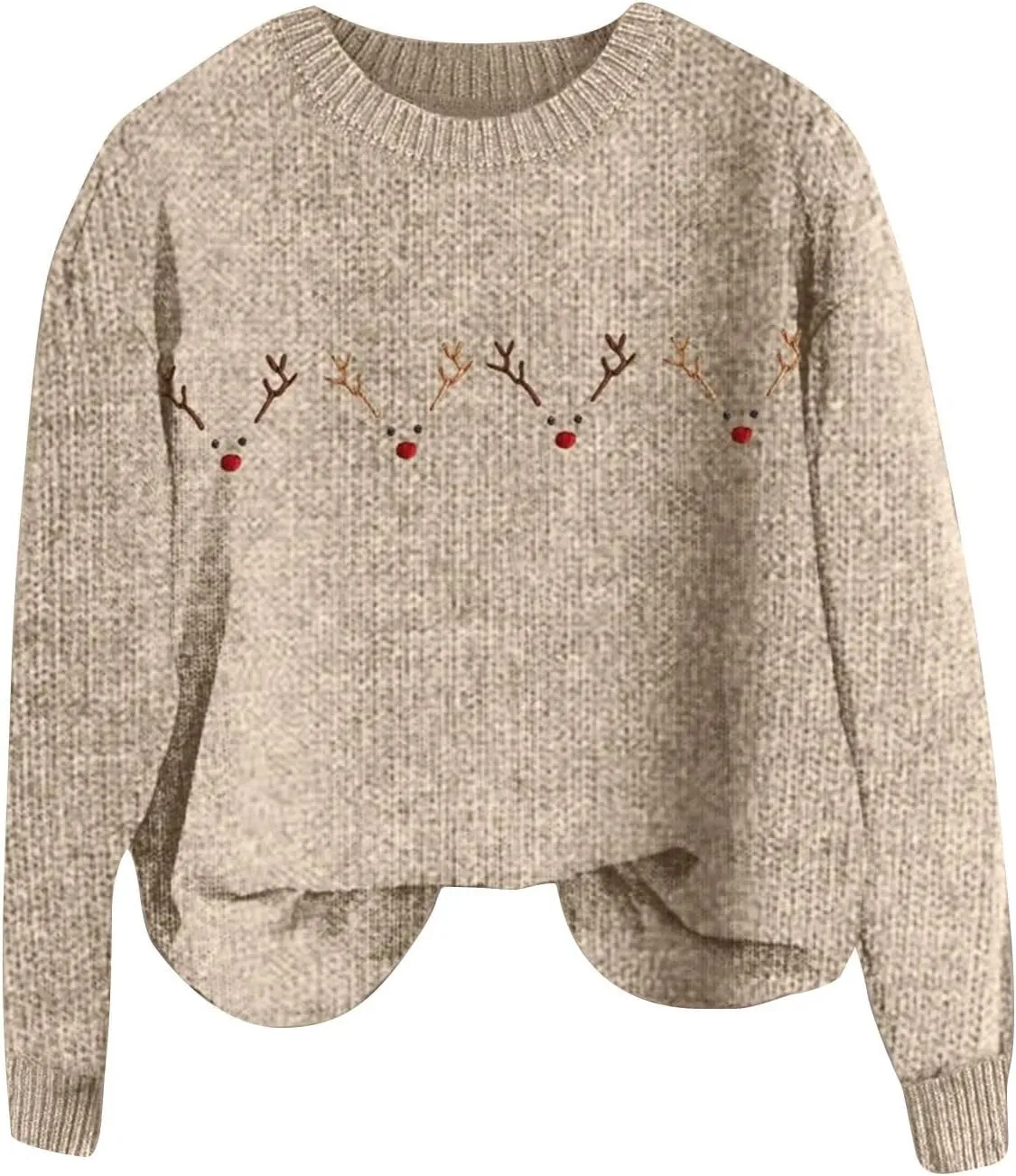 Christmas Jumpers for Women Winter Fair Isle Xmas Reindeer Print Knitted Sweater Casual Retro Crewneck Pullover Tops
