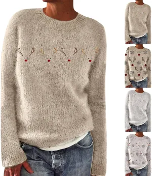 Christmas Jumpers for Women Winter Fair Isle Xmas Reindeer Print Knitted Sweater Casual Retro Crewneck Pullover Tops