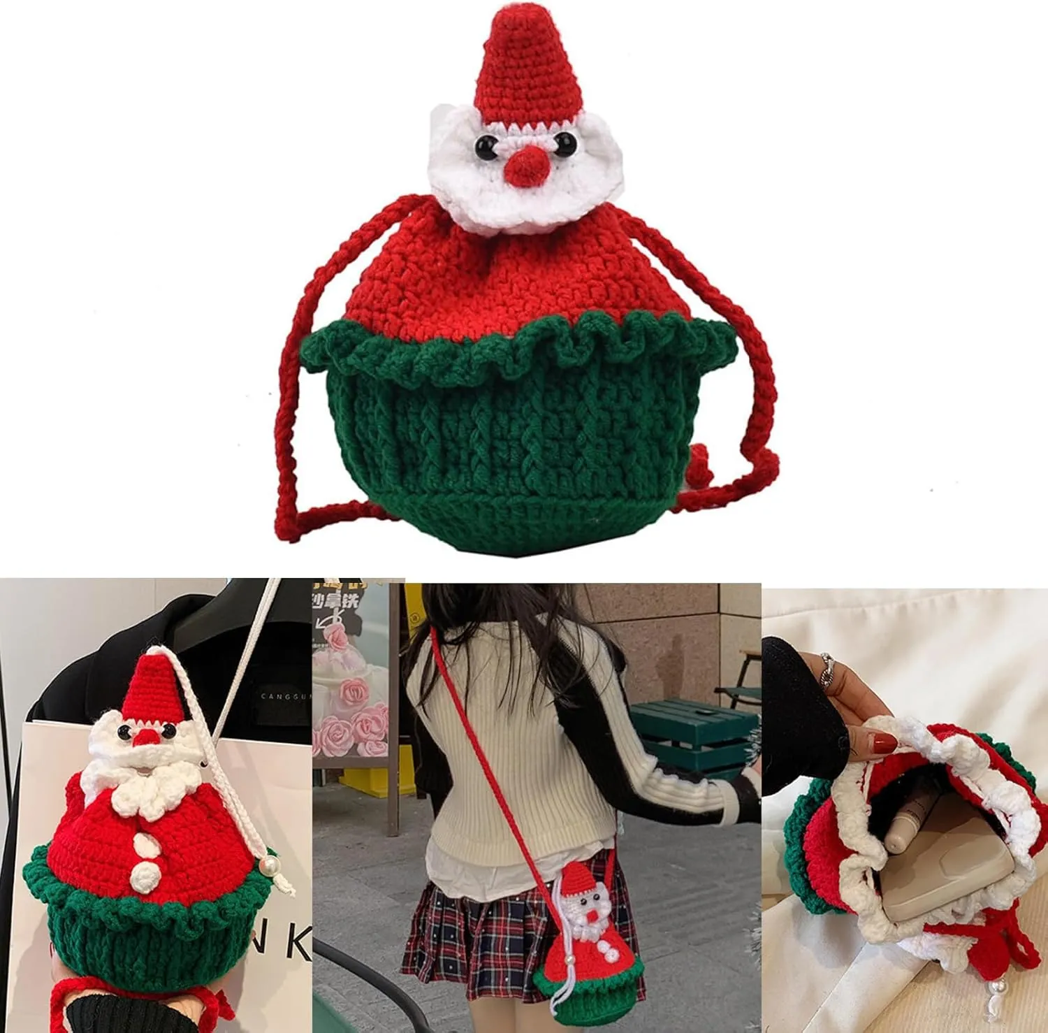 Christmas Purses for Women Crochet Bags Handmade Purses Cute Novelty Christmas Tree Star Handbag Mini Woven Crossbody Bags