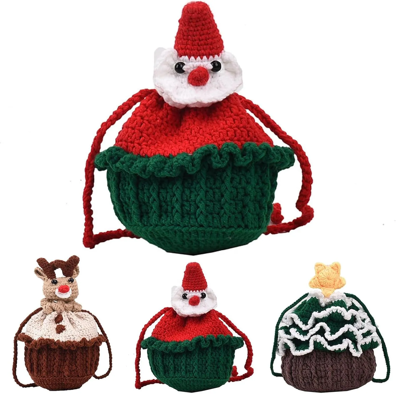 Christmas Purses for Women Crochet Bags Handmade Purses Cute Novelty Christmas Tree Star Handbag Mini Woven Crossbody Bags