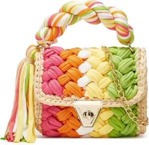 Chunky Yarn Knit Crochet Tote Purse Crossbody Bags for Women - Handwoven Evening Clutch Flap Shoulder Bag