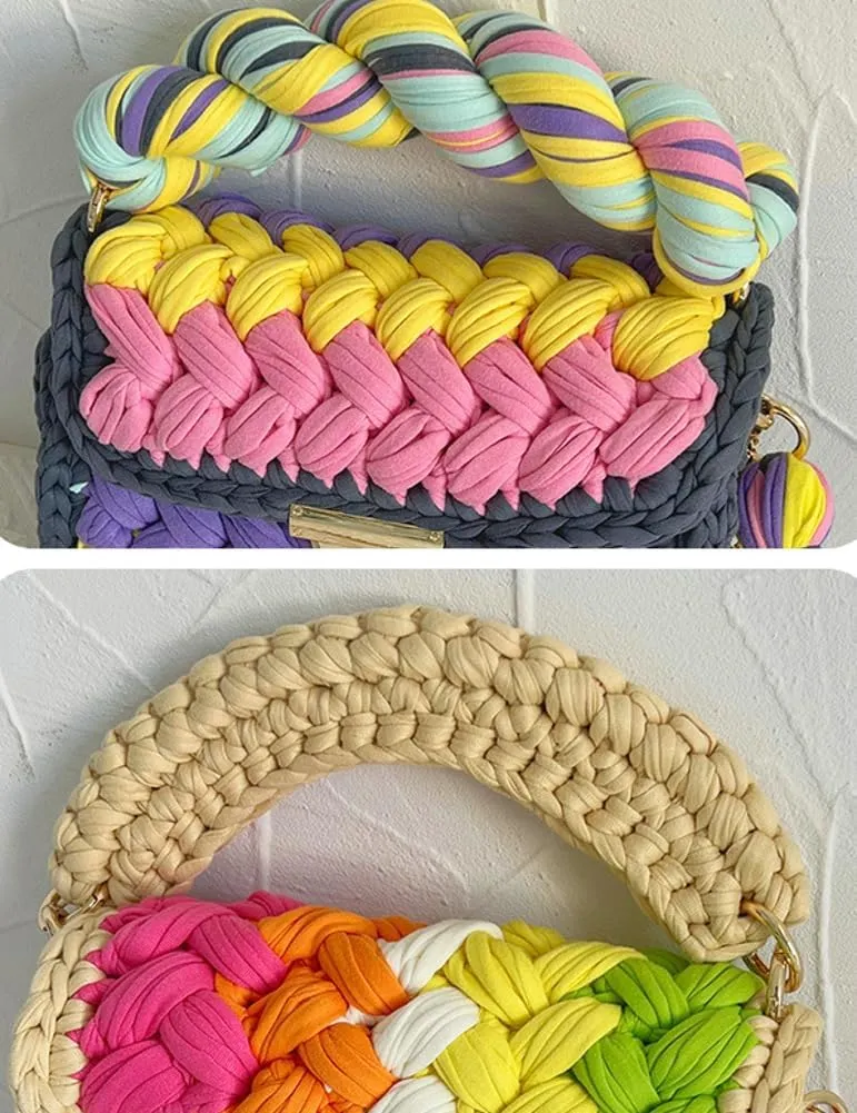 Chunky Yarn Knit Crochet Tote Purse Crossbody Bags for Women - Handwoven Evening Clutch Flap Shoulder Bag