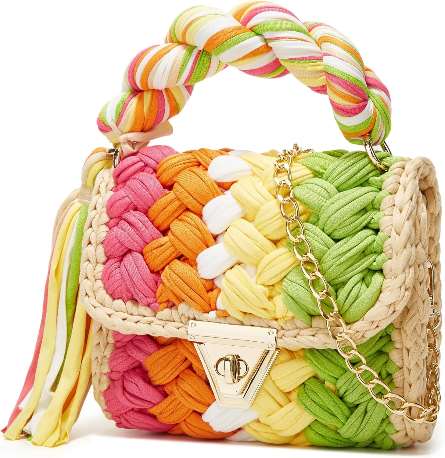 Chunky Yarn Knit Crochet Tote Purse Crossbody Bags for Women - Handwoven Evening Clutch Flap Shoulder Bag