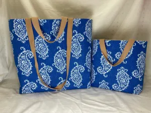 Classic Tote - Blue and White Paisley