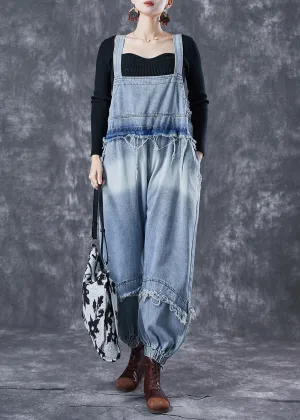 Classy Blue Oversized Patchwork Denim Jumpsuit
