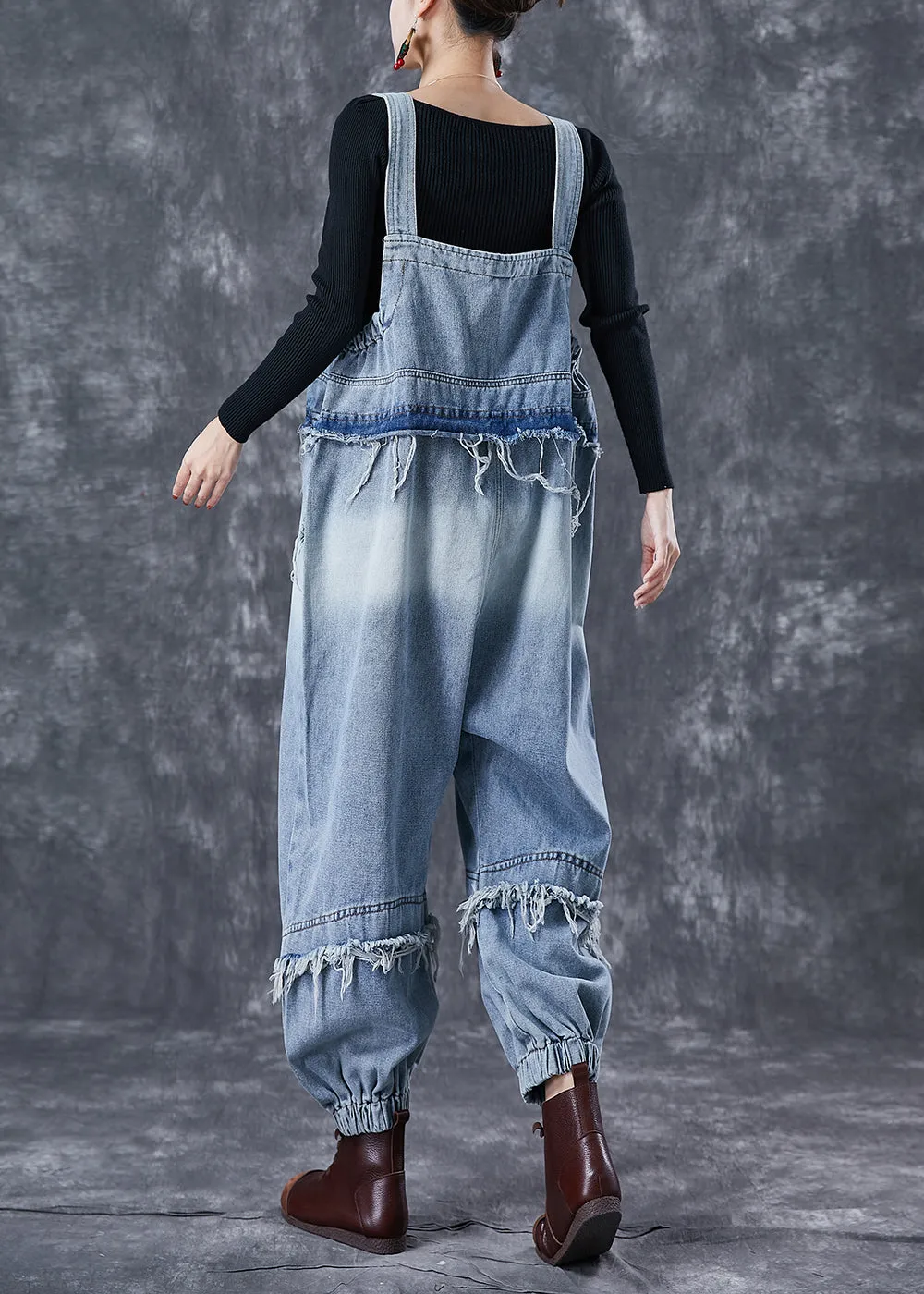 Classy Blue Oversized Patchwork Denim Jumpsuit