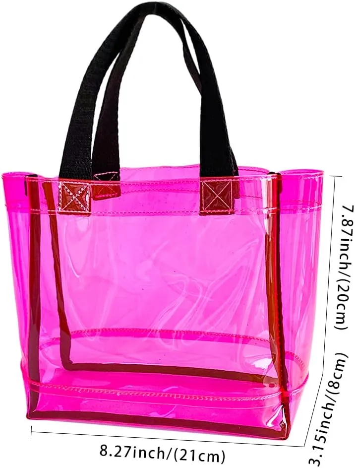 Clear 2 Packs Small Tote Work Bag,Gift Wrap Handbag for Bridal and Birthday Party,Travel Makeup Pouch with Handle