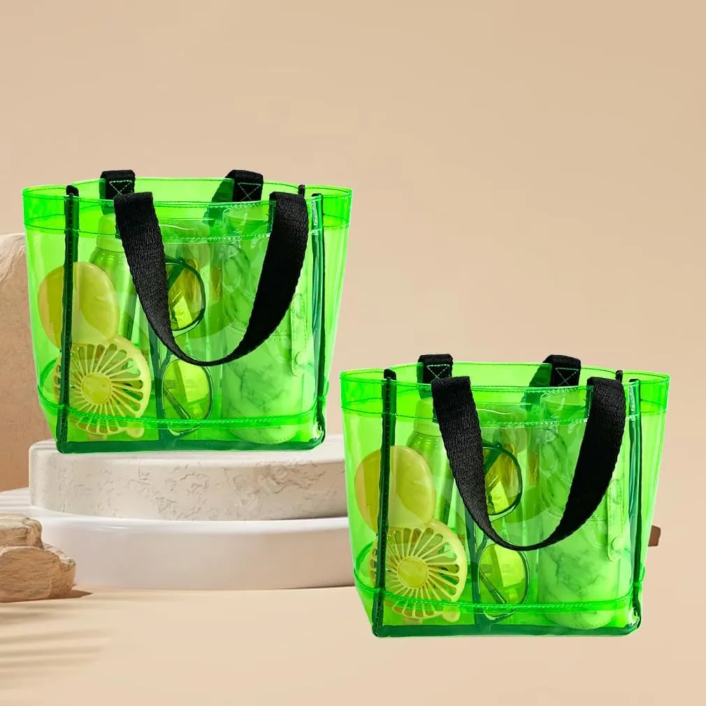 Clear 2 Packs Small Tote Work Bag,Gift Wrap Handbag for Bridal and Birthday Party,Travel Makeup Pouch with Handle