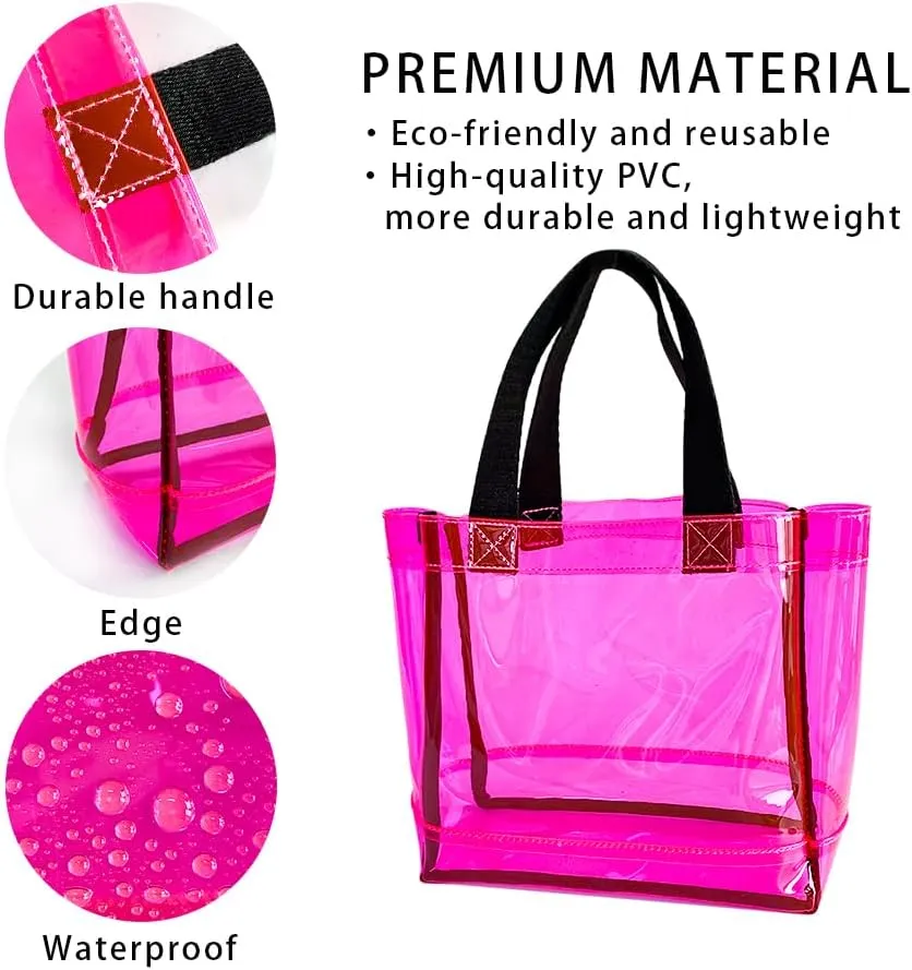 Clear 2 Packs Small Tote Work Bag,Gift Wrap Handbag for Bridal and Birthday Party,Travel Makeup Pouch with Handle