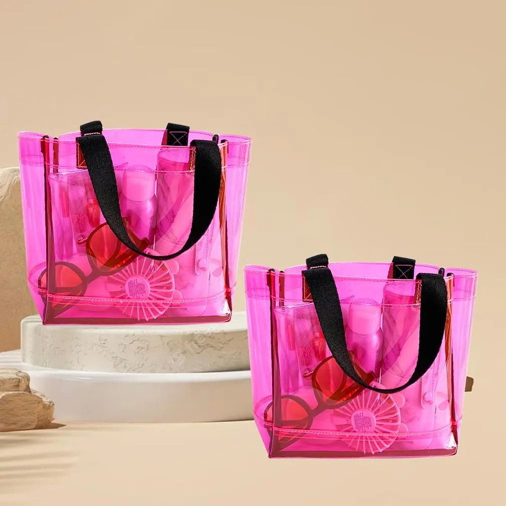 Clear 2 Packs Small Tote Work Bag,Gift Wrap Handbag for Bridal and Birthday Party,Travel Makeup Pouch with Handle