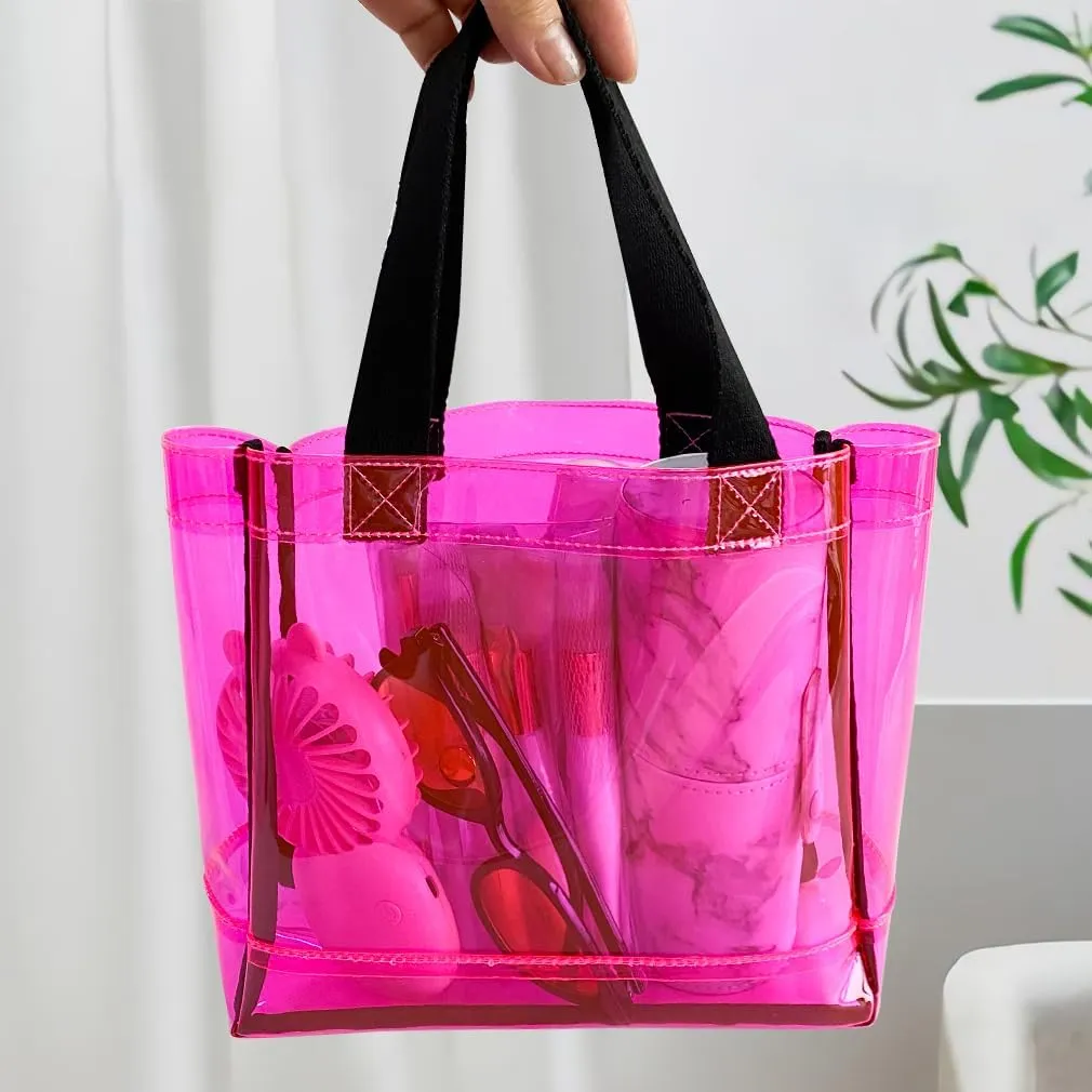 Clear 2 Packs Small Tote Work Bag,Gift Wrap Handbag for Bridal and Birthday Party,Travel Makeup Pouch with Handle