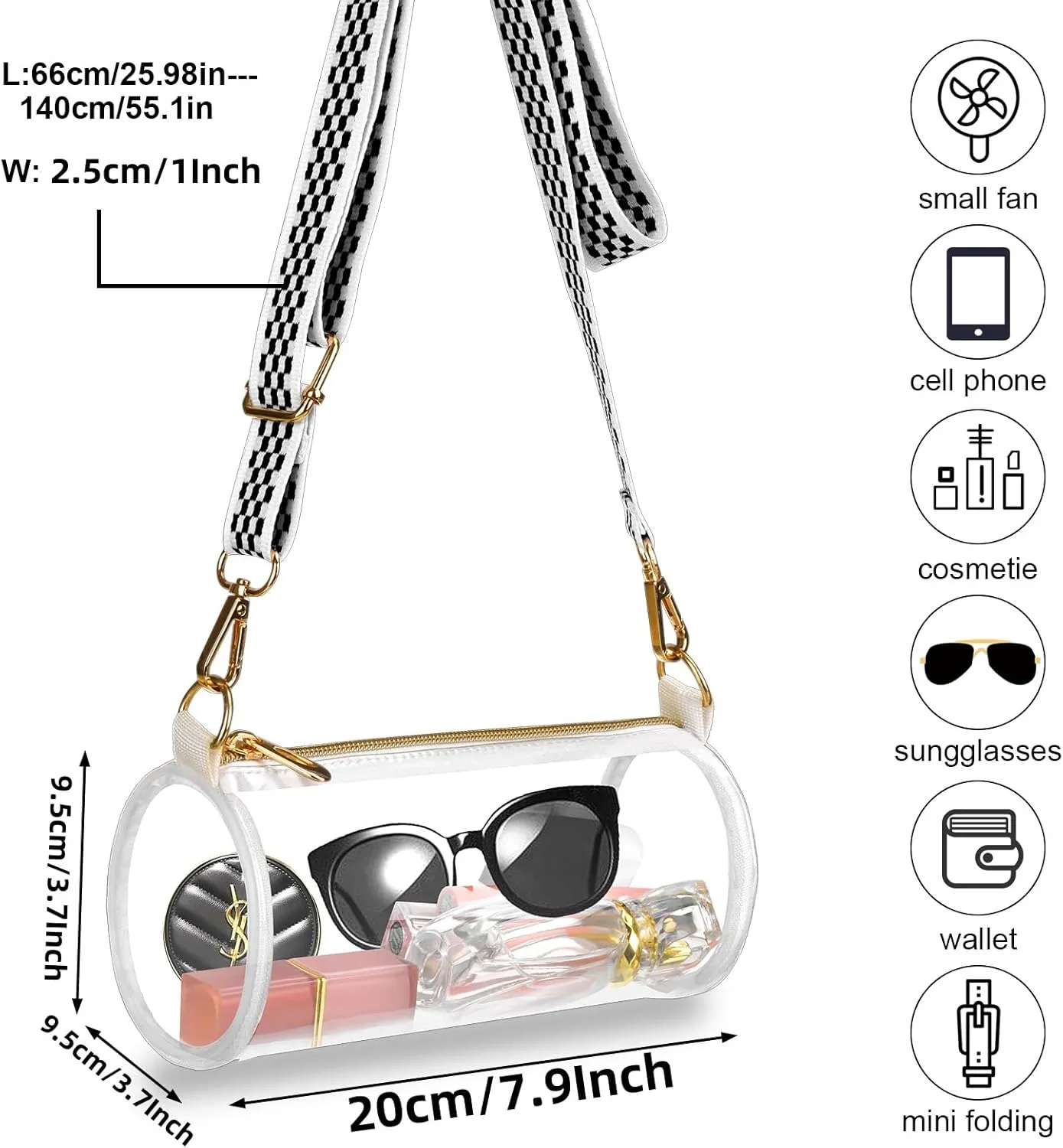 Clear Bag Approved for Stadium Events - Clear Crossbody Bags for Women - Cylindrical Bag for Concert, Travel