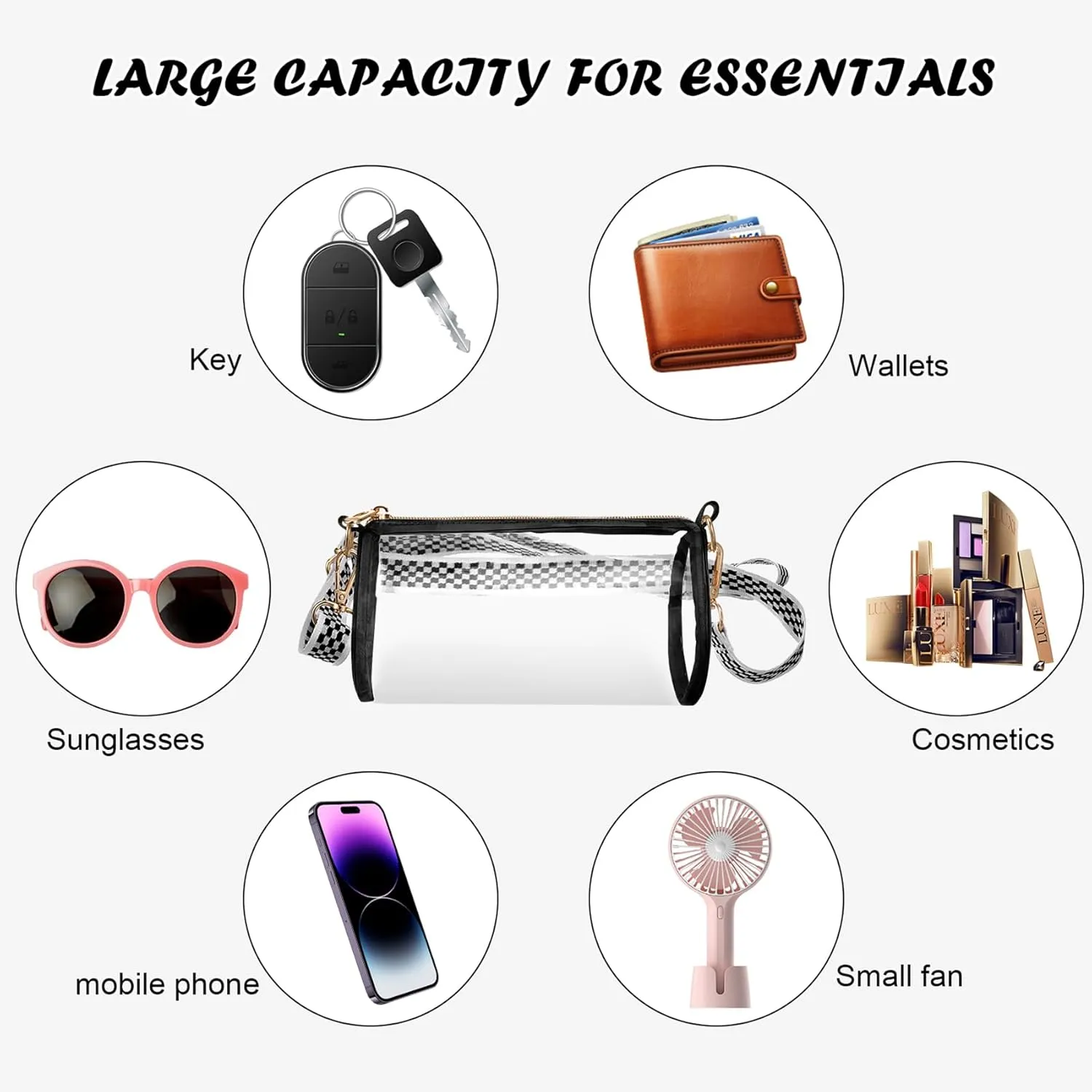 Clear Bag Approved for Stadium Events - Clear Crossbody Bags for Women - Cylindrical Bag for Concert, Travel