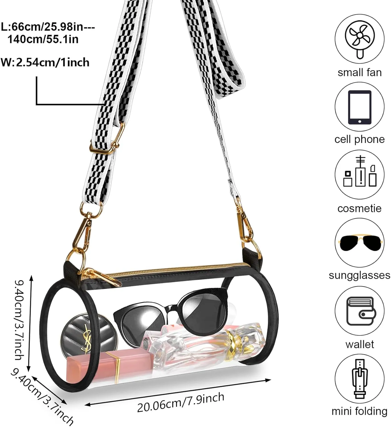 Clear Bag Approved for Stadium Events - Clear Crossbody Bags for Women - Cylindrical Bag for Concert, Travel