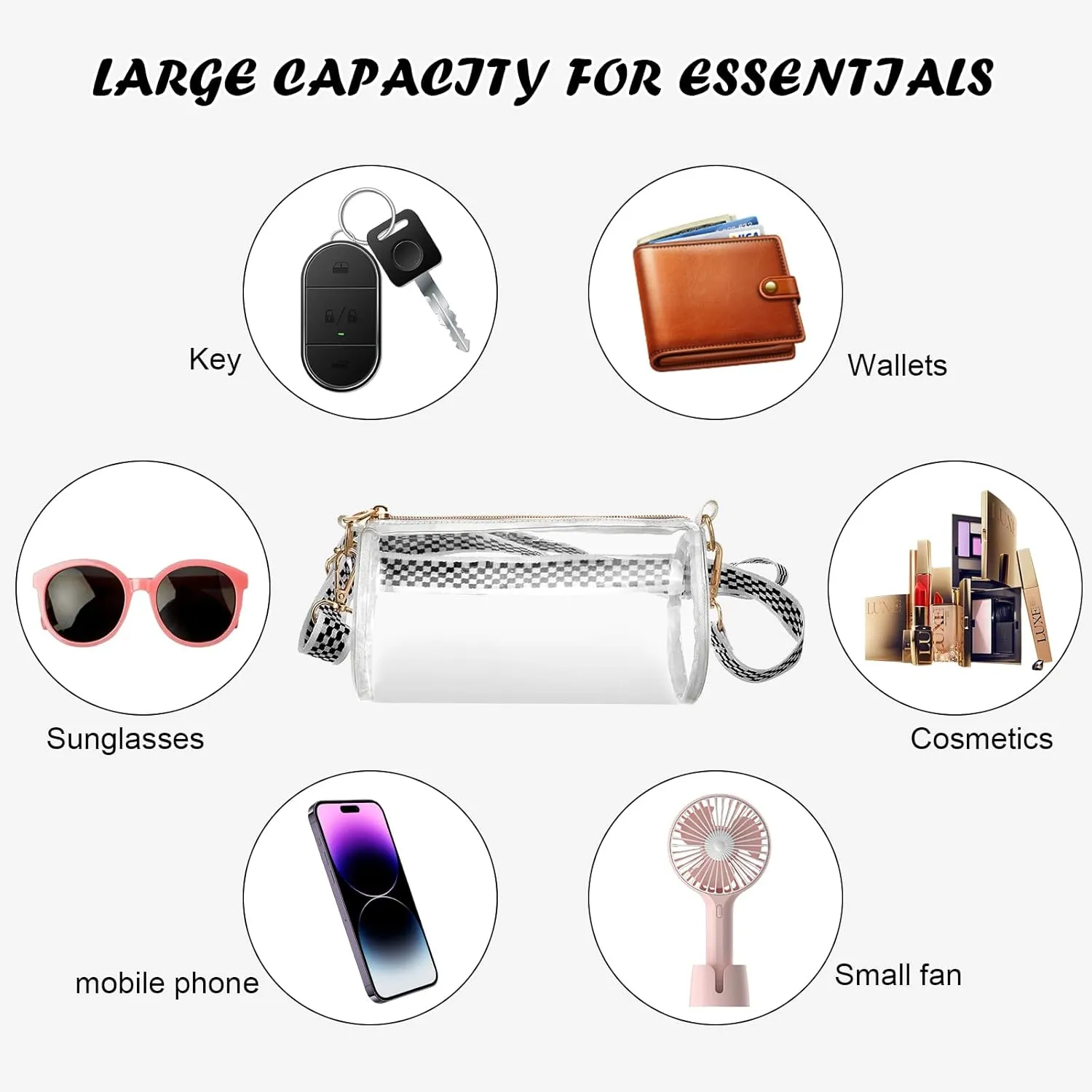 Clear Bag Approved for Stadium Events - Clear Crossbody Bags for Women - Cylindrical Bag for Concert, Travel