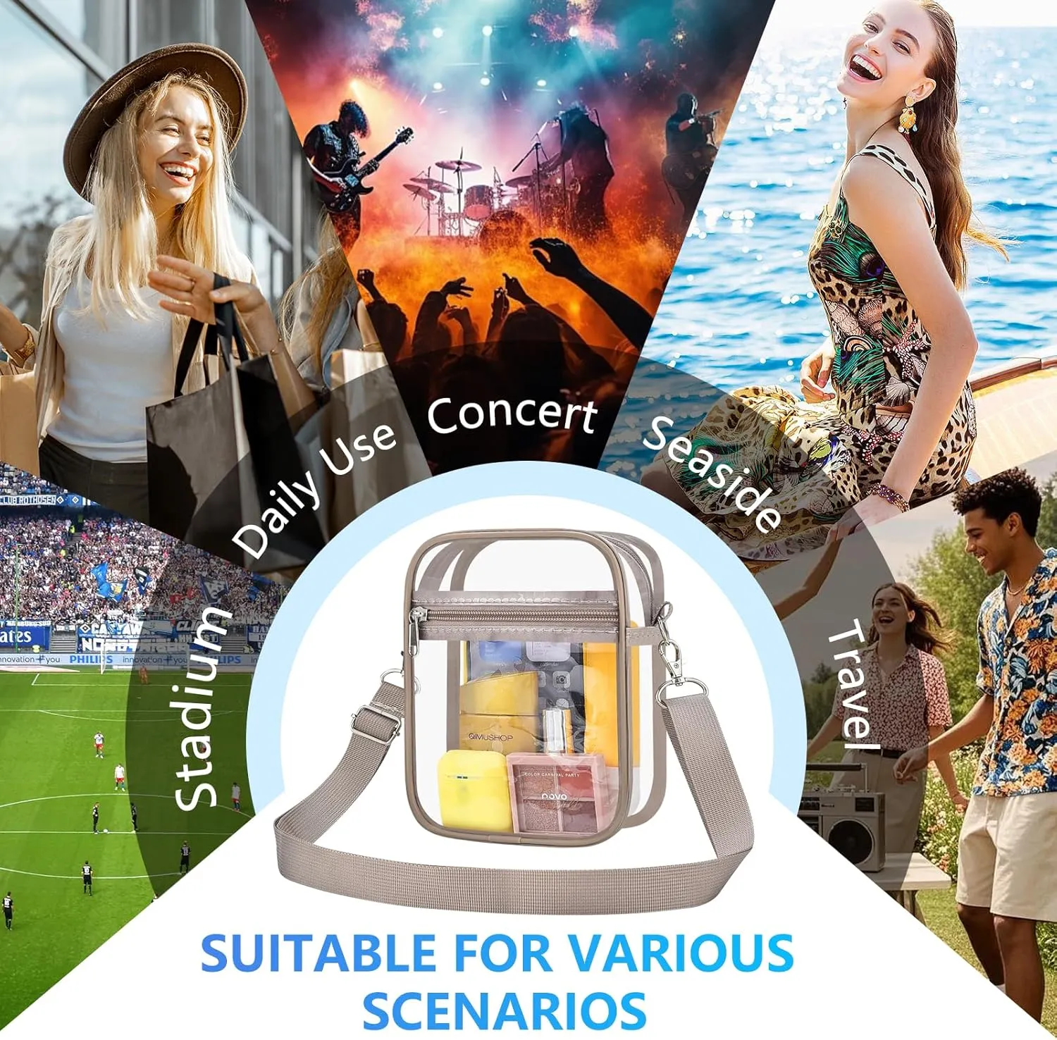 Clear Bag for Stadium Events Men&Women Clear Crossbody Bag Stadium Approved Clear Purse Bag Waterproof Clear Bag