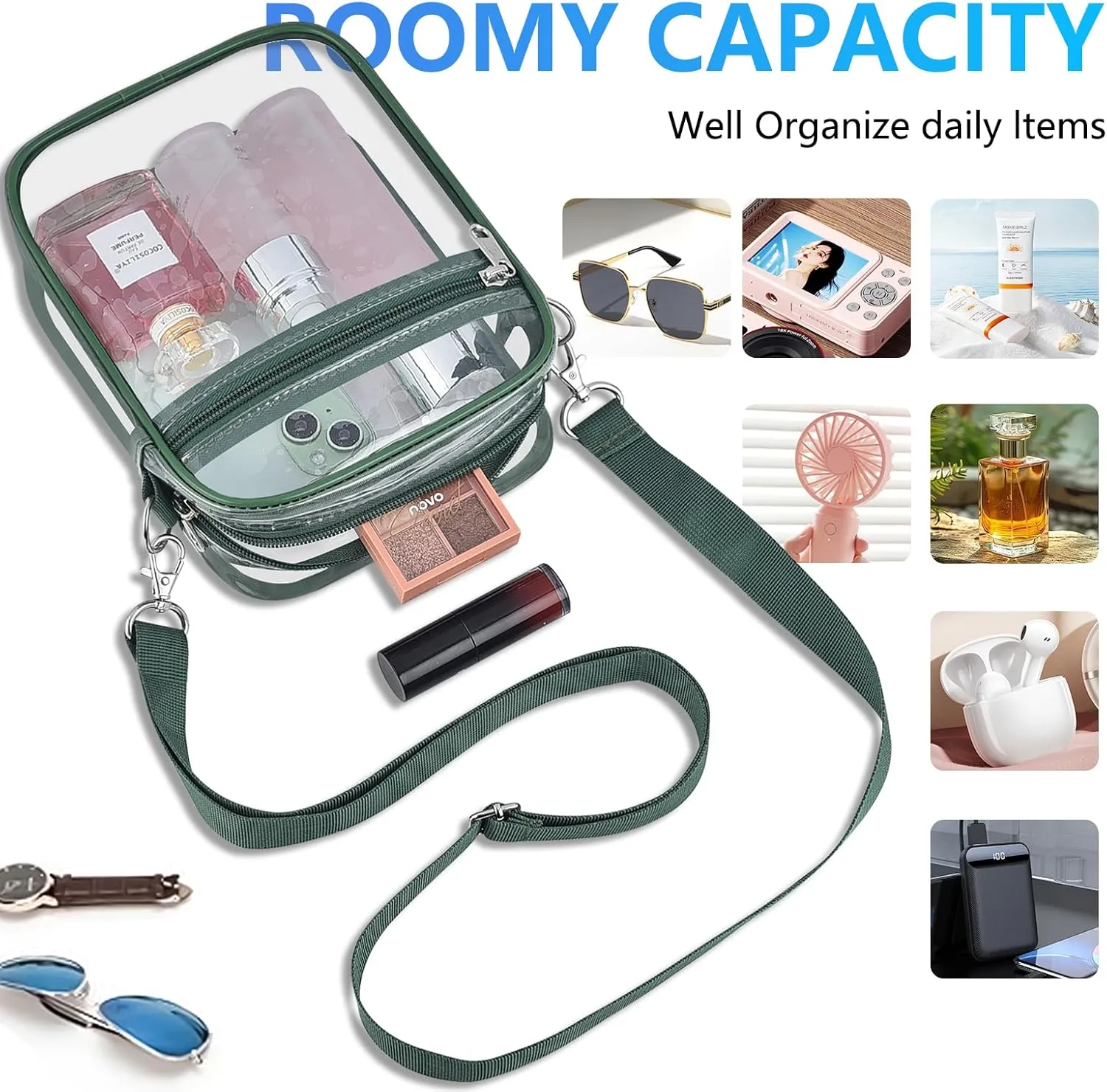 Clear Bag for Stadium Events Men&Women Clear Crossbody Bag Stadium Approved Clear Purse Bag Waterproof Clear Bag