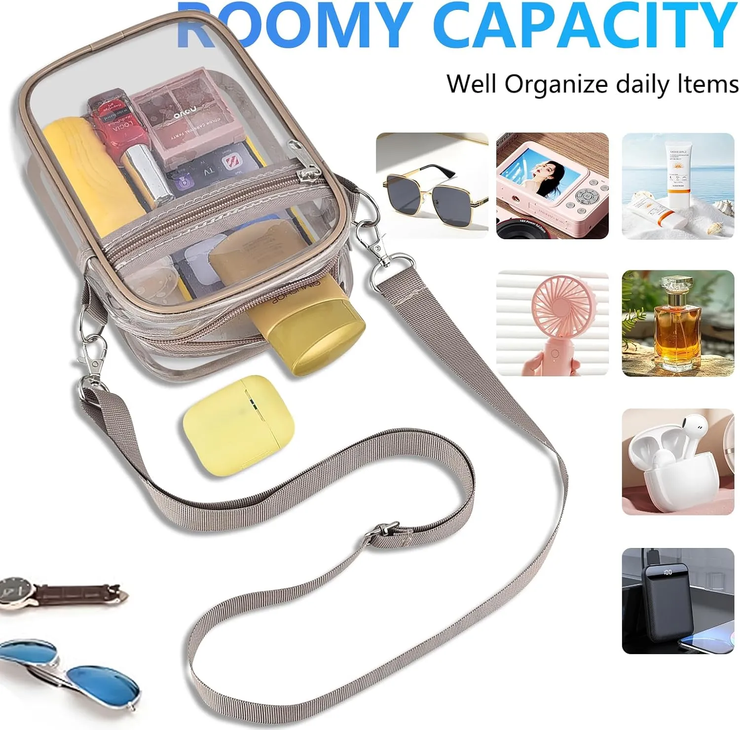 Clear Bag for Stadium Events Men&Women Clear Crossbody Bag Stadium Approved Clear Purse Bag Waterproof Clear Bag