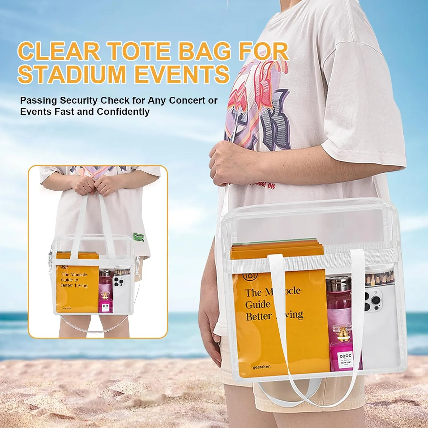 Clear Bag for Stadium Events—Clear Bag Tote Bag with Adjustable Straps for Work Travel Concerts